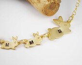 Personalized Gold Bunny Necklace, Initial Gold Bunny Necklace, Gold Bunny Charms, Rabbit Necklace