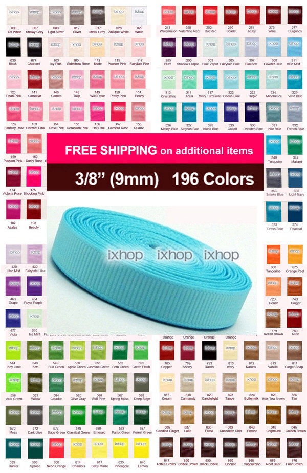 U PICK 196 Colors ..... 10 yards 3/8" 9mm Solid Grosgrain Ribbon 7000/10 xx ..... FREE SHIPPING on additional items