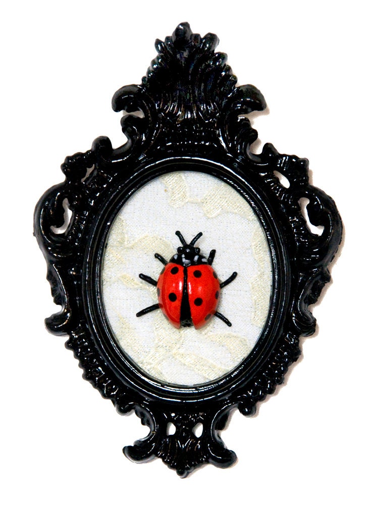 Ladybug - Victorian Framed Object - Wall Art Decor 3x4.5in
