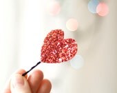 Red Glitter Heart Bobby Pin Headpiece Clip Love Valentines Gift For Her Shimmering Other Colours Available Handmade Cute Kawaii