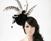 Black and White Oversized Headpiece Women Facinator Hat Women Headpiece Statement Accessory Pheasant Feathers Ella Gajewska HATS