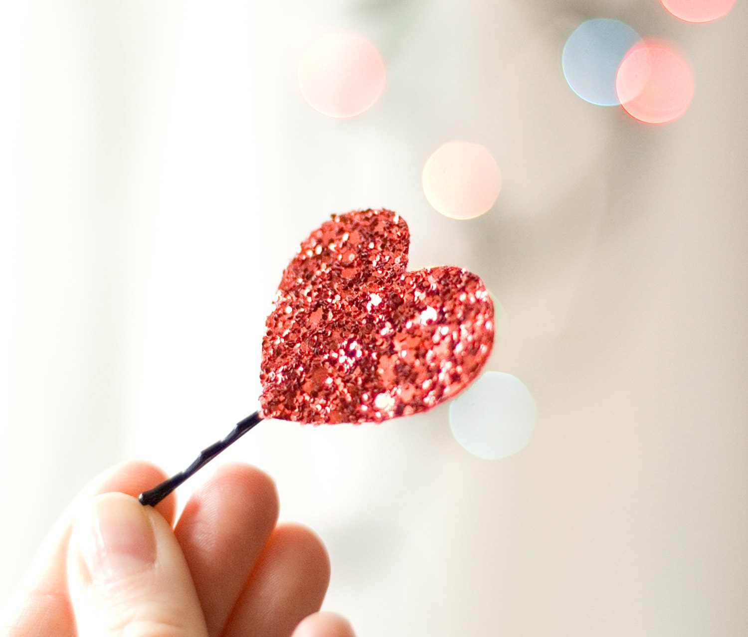 Red Glitter Heart Bobby Pin Headpiece Clip Love Valentines Gift For Her Shimmering Other Colours Available Handmade Cute Kawaii