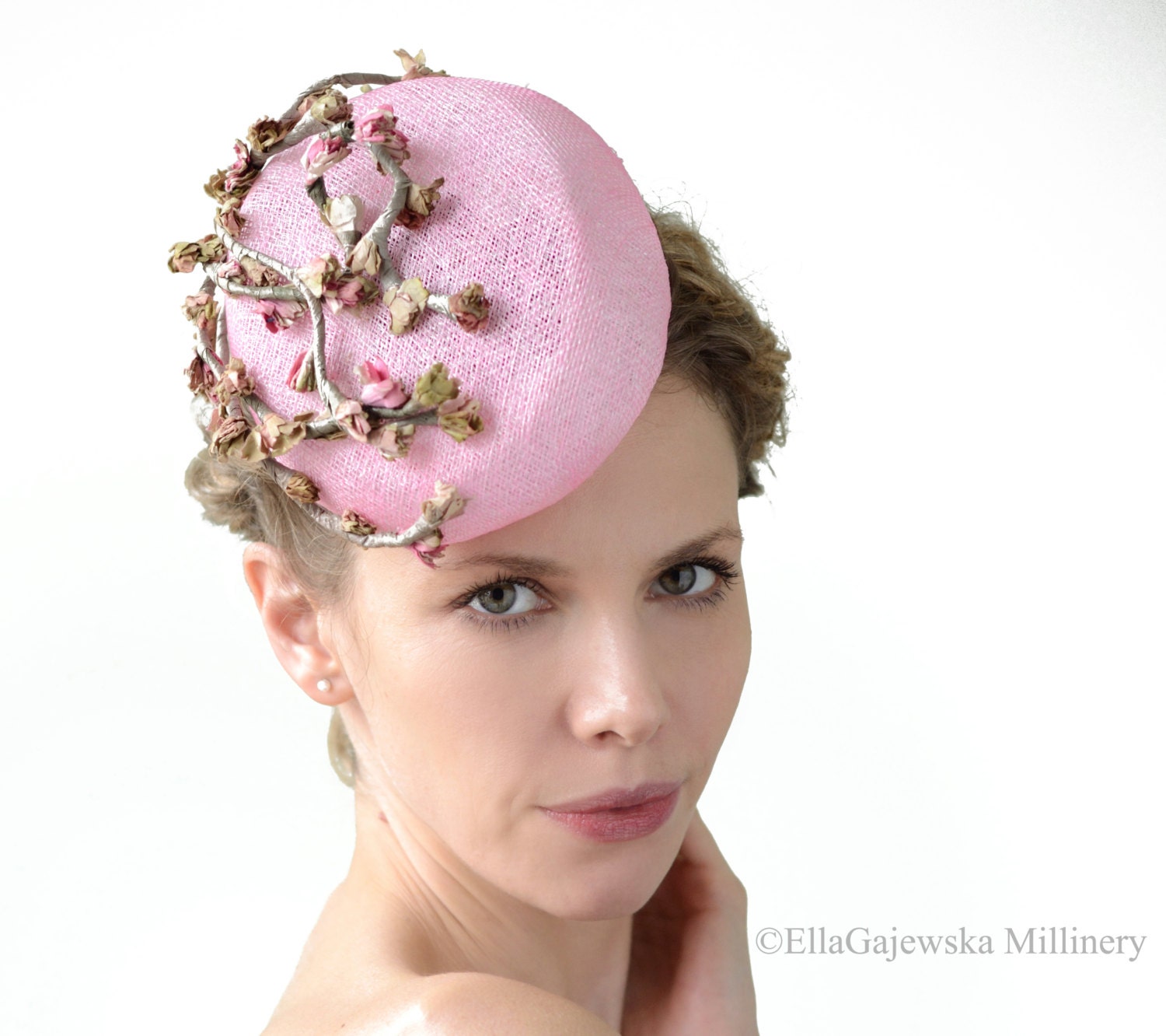 Pale Pink Sinamay Straw Pastel Hatinator Cocktail Hat Pillbox Summer Retro Blossom Fascinator Vintage Flower Cascade Weddings Accessories