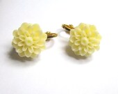 Clip On Earrings, Light Lemon, Dahlia, Gold, Yellow, Mum, sunny, cheerful