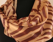 Geometric Scarf. Abstract Floral. Brown Scarf. Hand Painted Silk.