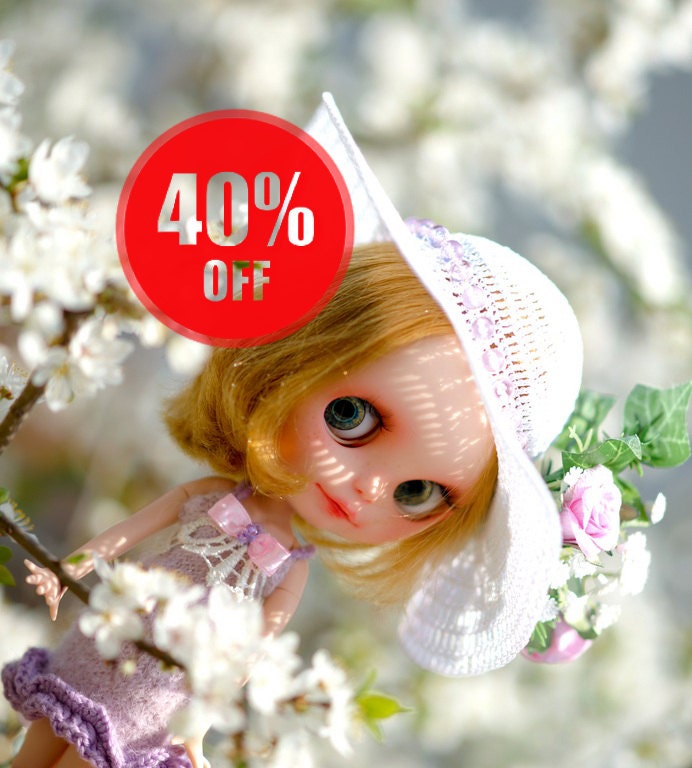 40% OFF Sale Summer Hat OOAK Blythe Hat Style Paris Style Parisian Chic White cotton Fantasy  Hat Blythe Outfit