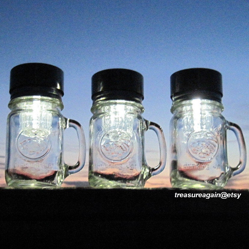3 Outdoor Backyard Lights for Garden, Camping, Lake House, Party, Patio, Deck Mason Jar Solar Ball Drink Handle Jars, Eco Friendly Nights