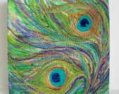 Peacock Feather Machine Embroidery Picture Canvas Textile Wall Art OOAK