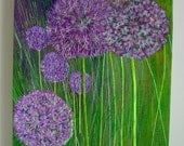 Alliums - lilac coloured flowers embroidered wall hanging unique textile art