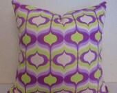 Bohemian Chic Decorative Designer Pillow Cover, Purple Pillow, Lime Green, Bohemian Pillow, Purple and Green Cushion 18 Inch