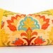 Bohemian Chic Decorative Designer Pillow Cover, Long Lumbar Pillow, Orange, Red, Olive Green and Yellow, Mustard Yellow Cushion 14x28 inch