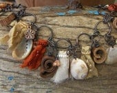 Copper Charm Bracelet with Shells, Cinnamon and Sari Silk