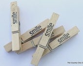 Smile Stamped Clothespins Set of 5 -- your choice of color