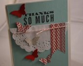 Thanks so much stamped card with red patterned butterflies