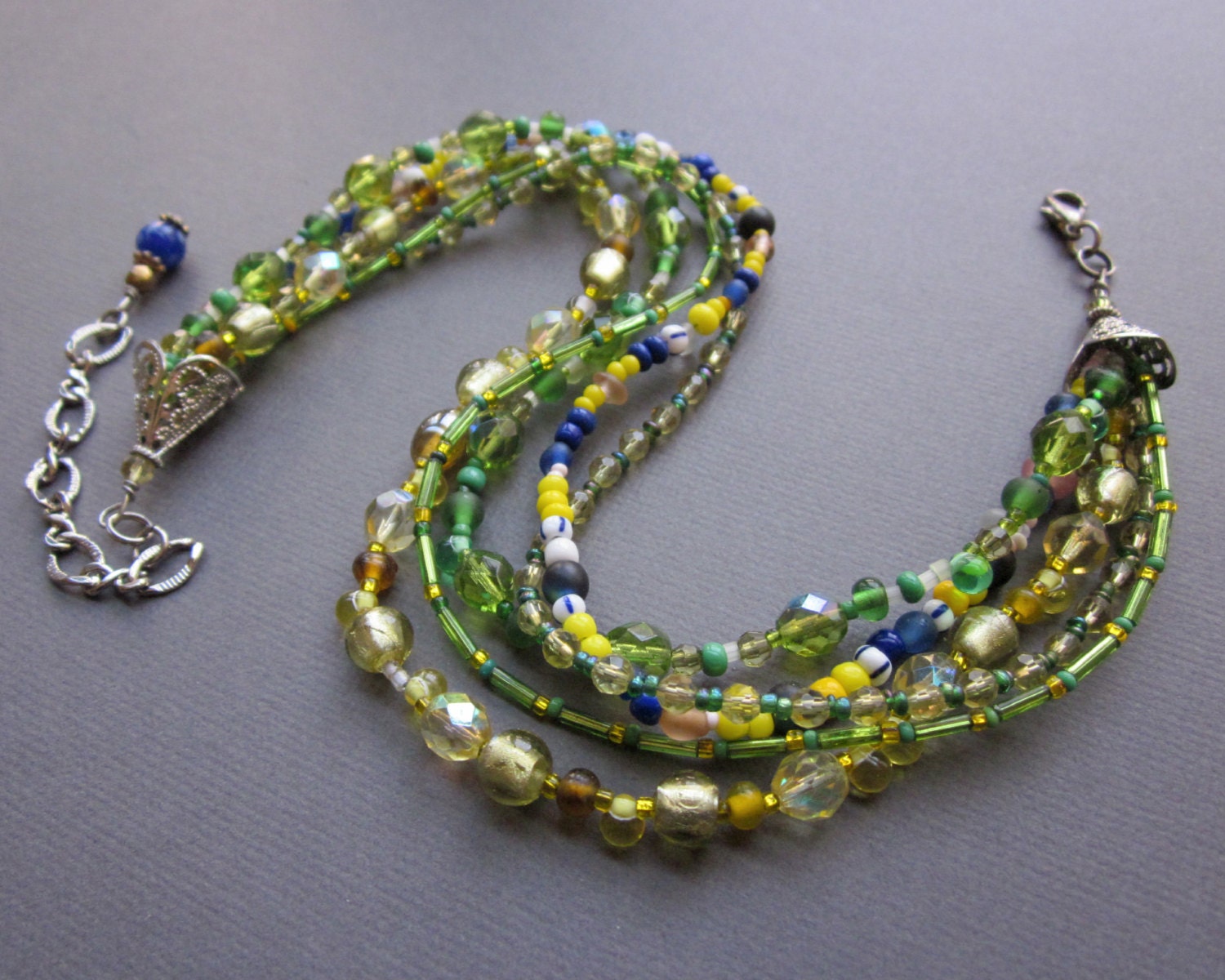 yellow blue green white multi-strand - the halia necklace
