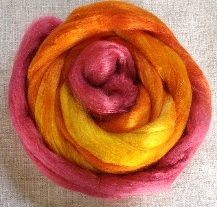 Hand Dyed Tussah Silk Top - for Blending, Spinning, Felting  - 1 oz. "Bollywood"