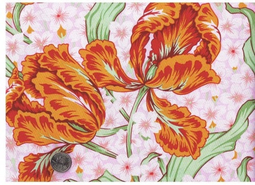 Quilt Fabric Phillip Jacobs Tulips 1/2 Yard Cotton Peach Large Scale Tulip
