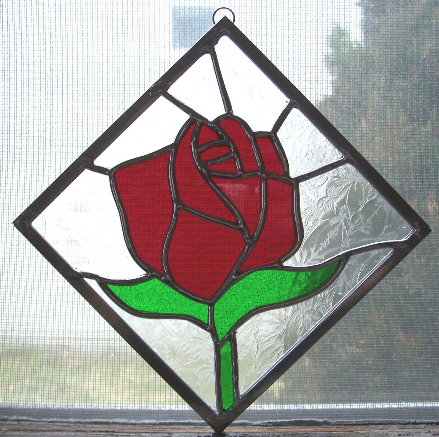 Stained Glass Red Rose Suncatcher By Micahsglass On Etsy 1752