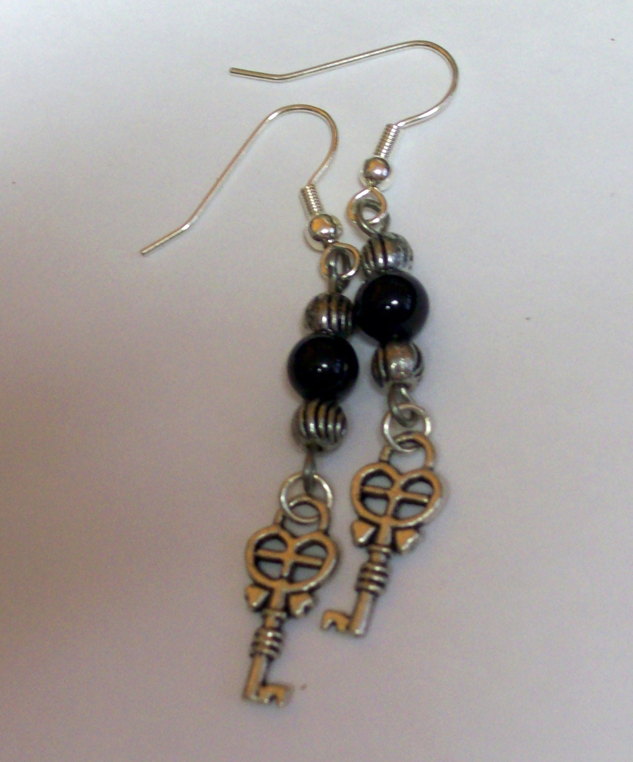 Silver and Black Earrings ... Keys  ... about 2 inches long ... earrings on Silver metal