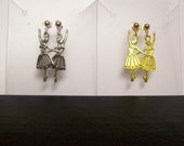 Ballerina Charm Earrings on a ear post in gold tone metal or silver tone metal ... very cute
