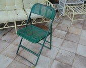 Chippy Green Metal Cane Back and Seat Folding Chair Mid Century at Retro Daisy Girl