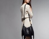 Fringe Leather Bag - OPELLE Nautilus Bag - Soft Pebbled Leather w Fringe in Black