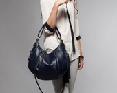 Blue Leather Purse - OPELLE Ballet Bag - Large Size Pebbled Leather purse in Mariner