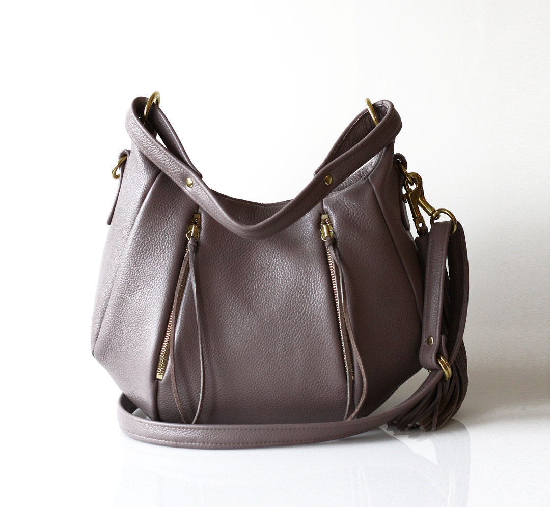 Soft Leather handbag purse - OPELLE Baby Ballet Bag - Soft Pebbled Leather w Zipper Pockets in Lilac