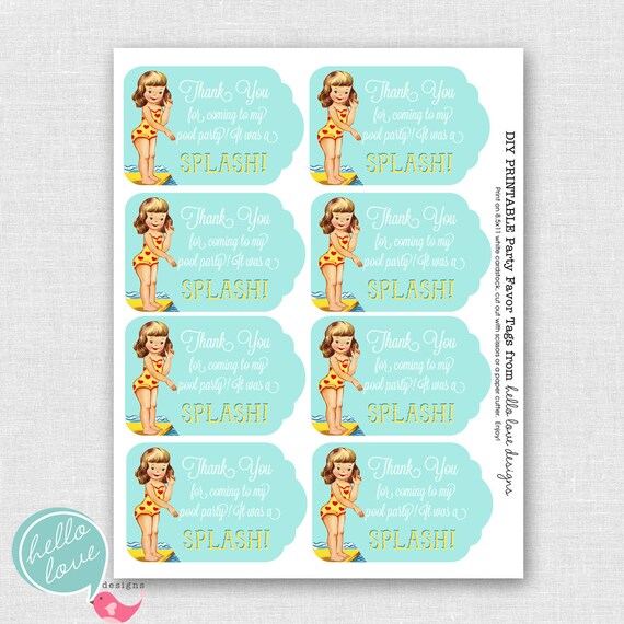 Instant Download Pool Party Printable party favor tags - by hello love designs Il_570xn