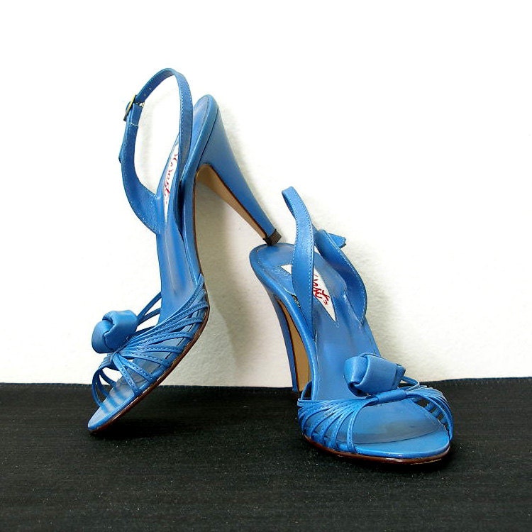 1980s High heels / 80s Cobalt BLUE Strappy Sandal Heels / 6, 6.5 M