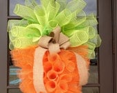 35" L x 25" W x 22" D spring or easter Curley Spiral mesh Carrot Wreath with Burlap Bow