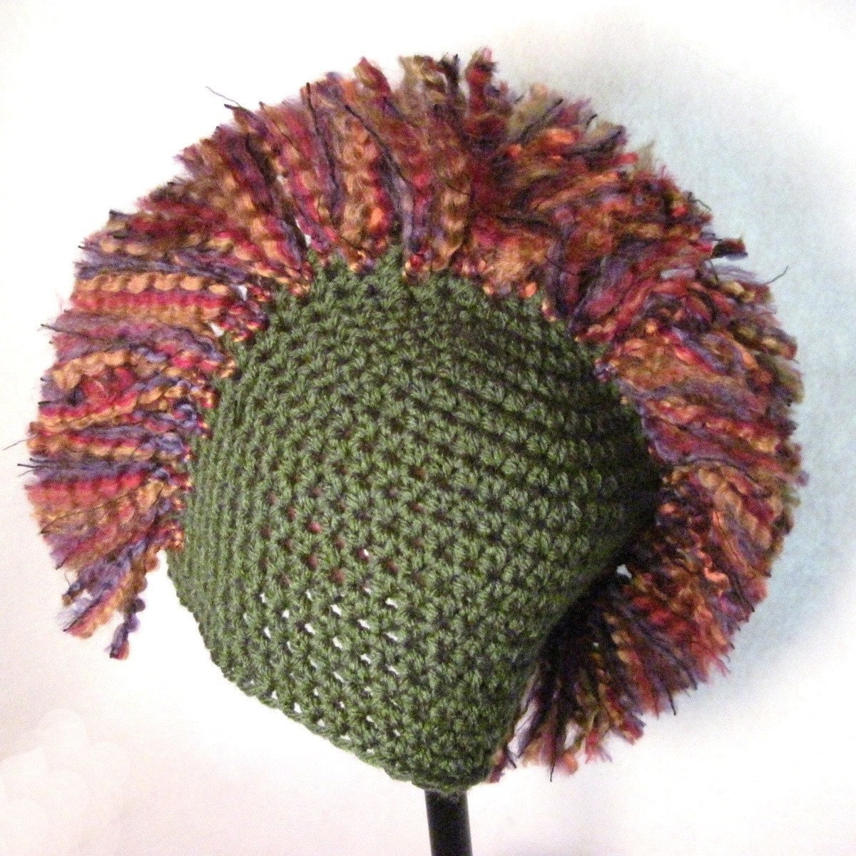Mohawk Hat in Green and Red Cap Skater Boy Rave