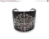 ON SALE till 5/27 - Crystal and Black Leather - Cuff Jewelry - Statement Piece - Designer Cuff Bracelet