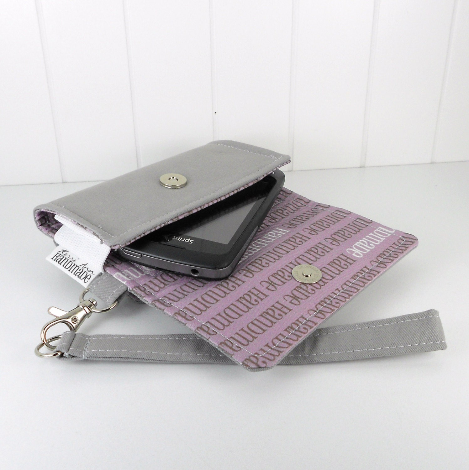 The Errand Runner - Cell Phone Wallet - Wristlet - for iPhone/Android - Gray/Handmade in Rhapsody