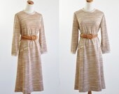 Vintage Knit Dress -- 70s Shift Dress -- Large