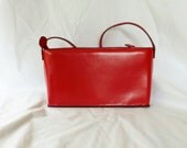 Red Leather Bag / vintage  Lipstick RED Leather Bag Handbag Purse