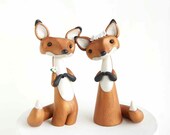 Red Fox Wedding Cake Topper - Two Red Foxes by Bonjour Poupette