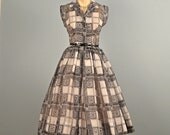 Vintage 1950s Day Dress...Darling Semi Sheer JR. FLAIR Black and White Day Dress Party Dress Small