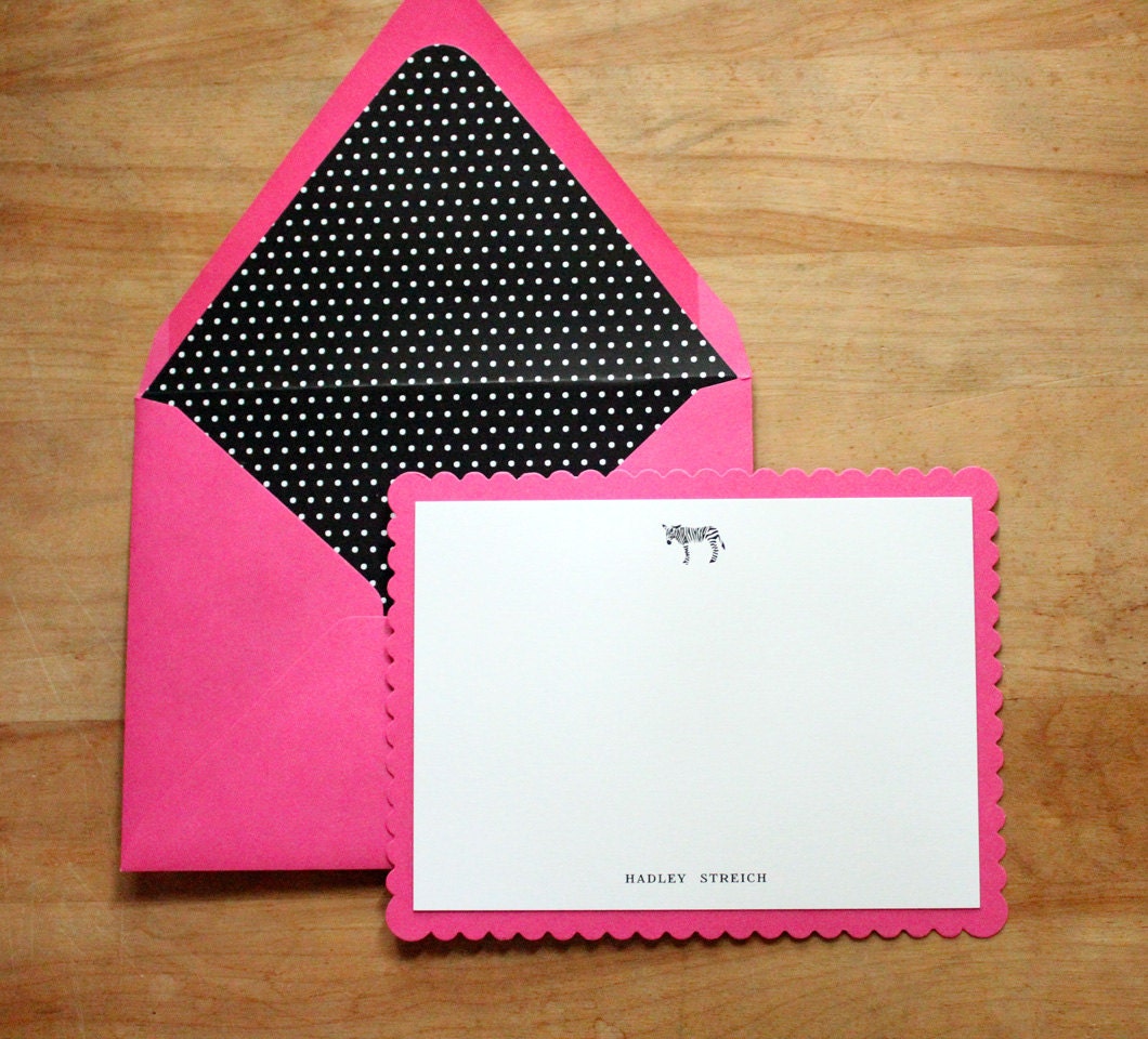 personalized notecards - zebra scalloped