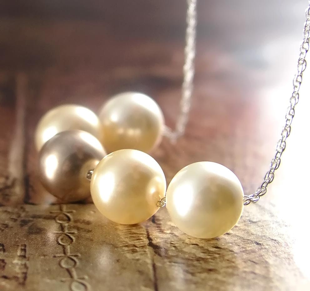 Cream Pearl Necklace Swarovski Crystal Pearl Necklace Sterling Silver Ivory Gold Pearl Necklace Beige Pearl Necklace