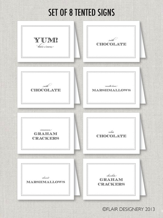 Wedding Smore's Bar, Dessert, Candy and More - Set of 8 Printable Tented Cards or Signs by Flair Designery Il_570xn