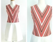 1970's Chevron Dress / drop waist dress / 70s sundress / orange dress / mod shift dress / summer fashion / small medium
