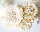 Yellow and Ivory White Floral Wedding Sash, Bridal Sash Belt, Fabric Flower Dress Corsage
