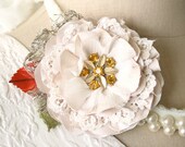 Fabric Flower Dress Pin, Ivory White and Yellow, Bridesmaid Dress Flower, Wedding Corsage, Vintage Wedding