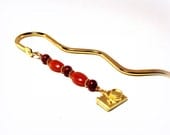 Bookmark Featuring Gold Camera Charm with Red Aventurine and Goldstone Beads