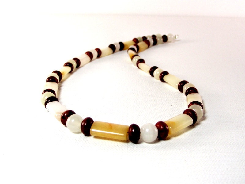 Men's Necklace Featuring Golden Cream Quartz, Italian Onyx and Coffee Turquoise