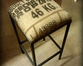 Raw Iron and Recycled Coffee Sack High Stools - HOLD FOR MARRI