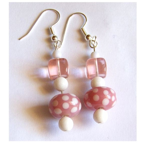 Flirtatious Pink and White Polka Dot Earrngs