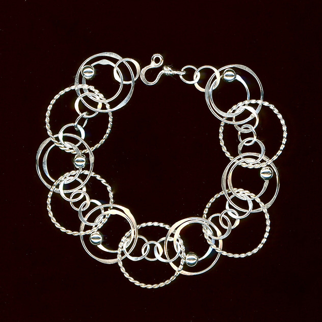 Sterling Silver Chain, Bracelet Beaded Circles, Silver Bracelet, Beaded Bracelet, Twisted Circle Bracelet, Twisted Chain Bracelet