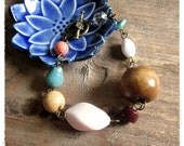 Chunky Beaded Bracelet, Funky Vintage Beads, Wood, Coral, Turquoise, Earth Tones, Eco Friendly Bohemian Jewelry
